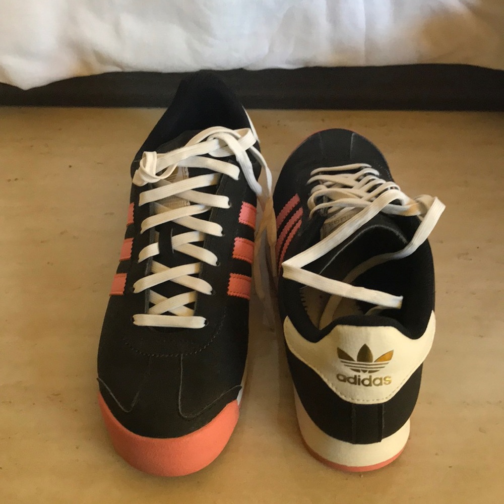 Pink, Black, White, and Gold Adidas Sneakers